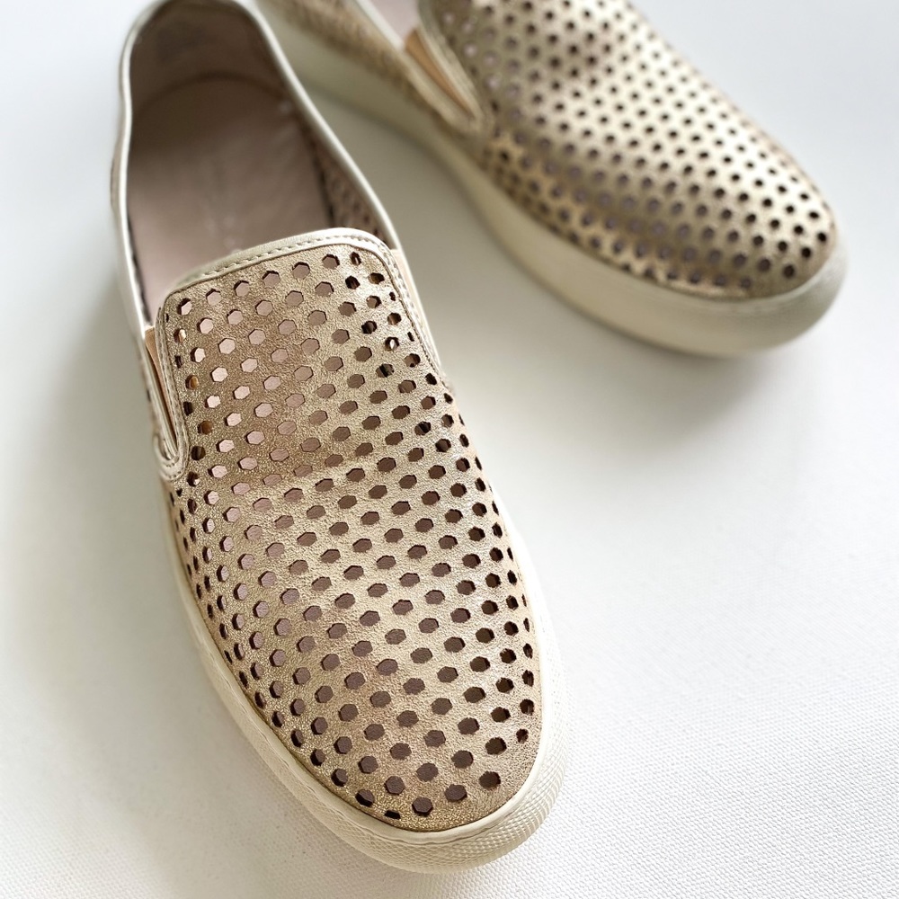 Kenneth Cole New York Gold Leather Perforated Slip-On Sneakers, Size 10M